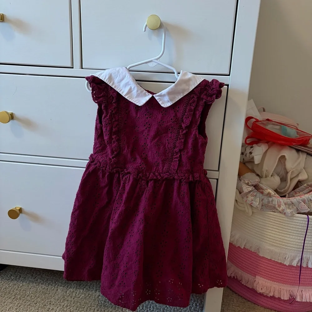 Janie and Jack Maroon Burgundy Eyelet Collar Dress Size 5